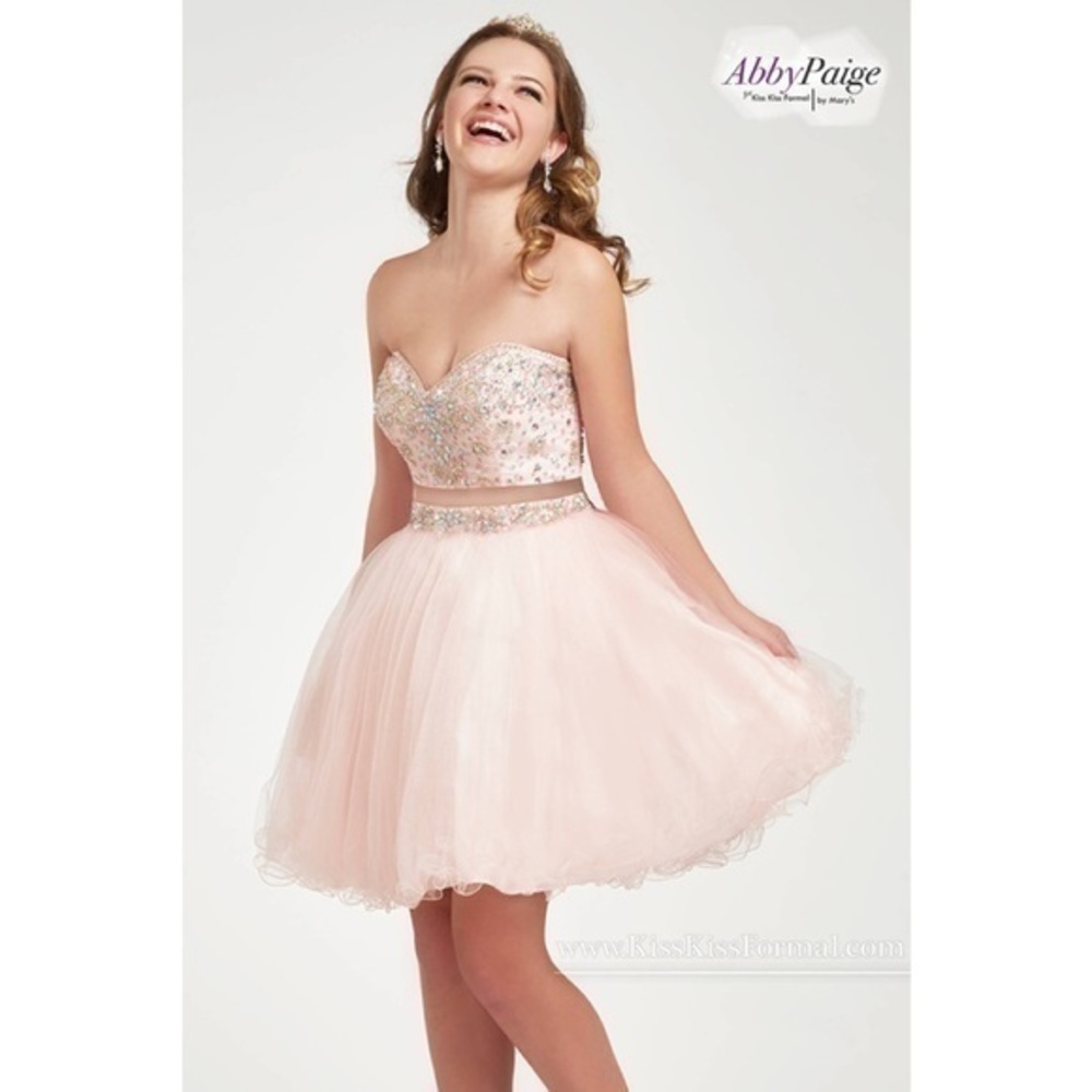 ❤️FINAL SALE❤️ Kiss Kiss Formal #P3889 Peach Beaded Strapless Dress Size 12